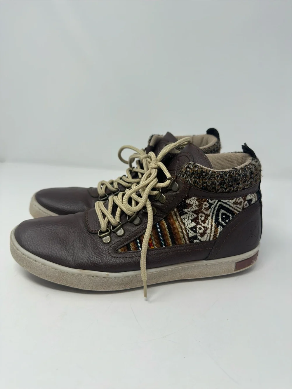 Inkkas Brown Leather Camping Boots Size 9 Handwoven Granola Girl Outdoor Hiking